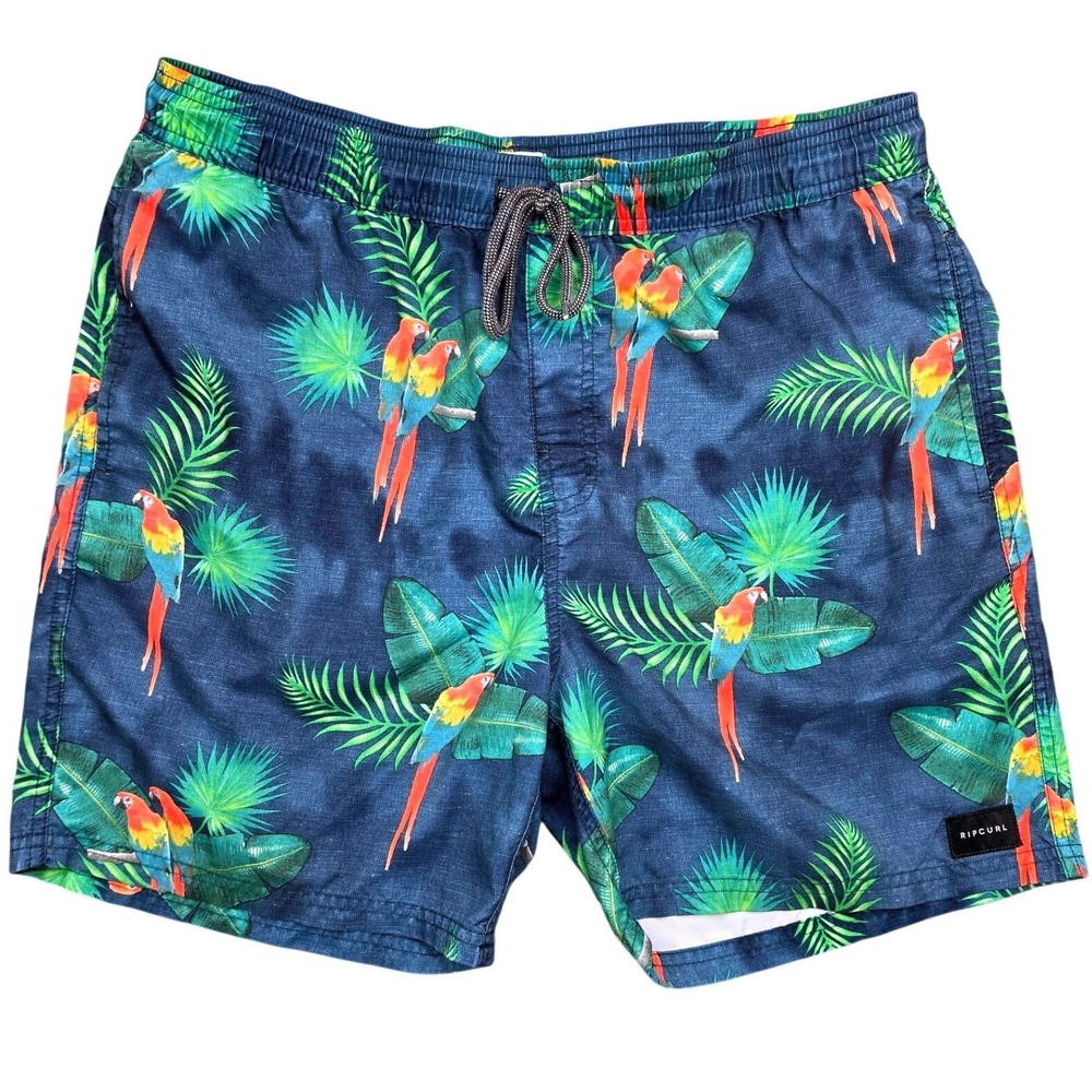 Rip‎ Curl Lay Days Mens Navy Tropical Parrot Palm Boardshorts Size Large L